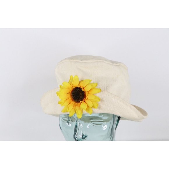 Vintage 90s Streetwear Sunflower Canvas Bucket Hat Cap Cream Cotton Womens M/L main image 7